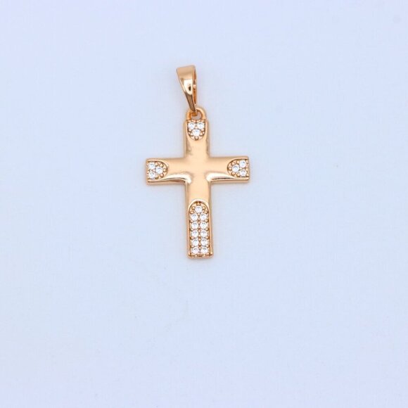 "Rose Gold Cross Pendant with Crystal Accents on Polished Surface, XPPT1611 - Picture 11 of 13
